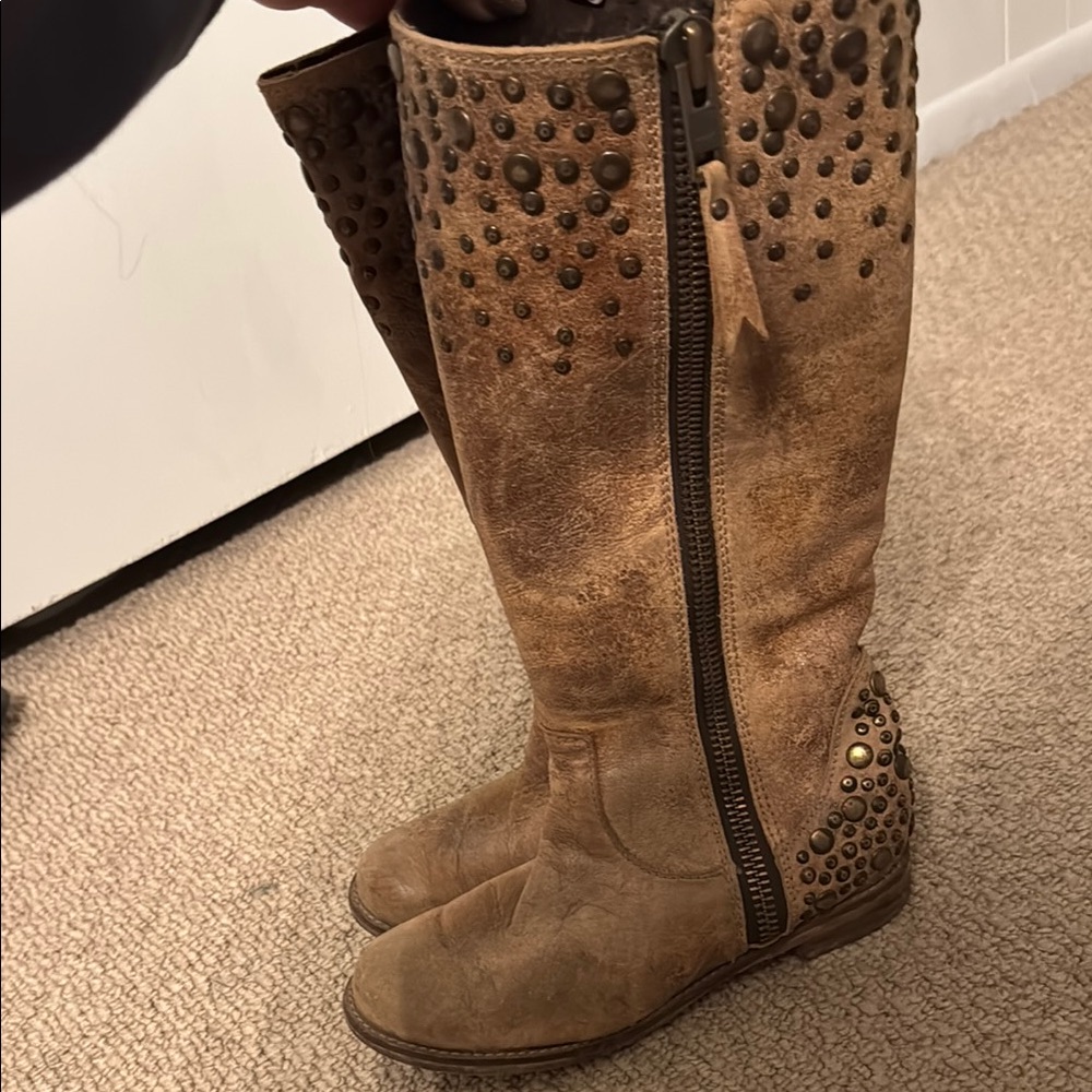 Brown Studded Knee-High Boots